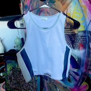 Vintage White and Blue Adidas Crop Top